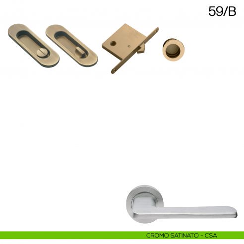 Maniglia incasso ovale con nottolino, trascinatore e serratura Manital art.59/B cromato satinato