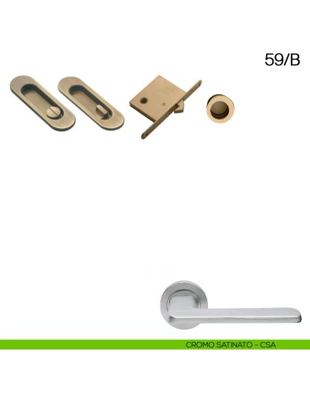 Maniglia incasso ovale con nottolino, trascinatore e serratura Manital art.59/B cromato satinato