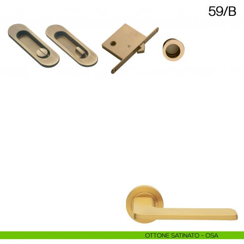 Maniglia incasso ovale con nottolino, trascinatore e serratura Manital art.59/B ottone satinato