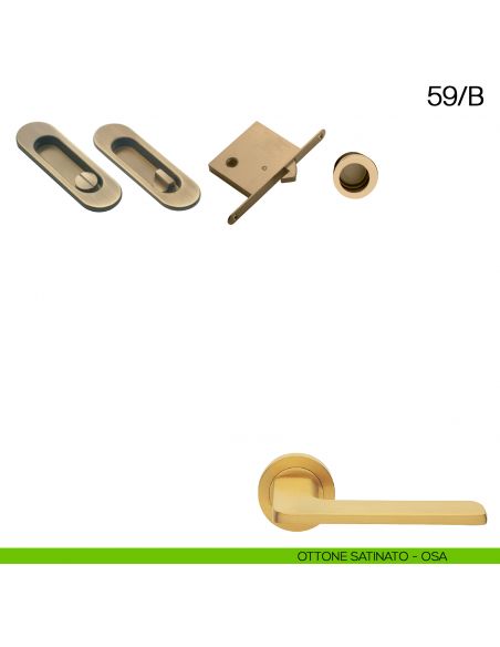 Maniglia incasso ovale con nottolino, trascinatore e serratura Manital art.59/B ottone satinato