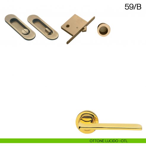 Maniglia incasso ovale con nottolino, trascinatore e serratura Manital art.59/B ottone lucido