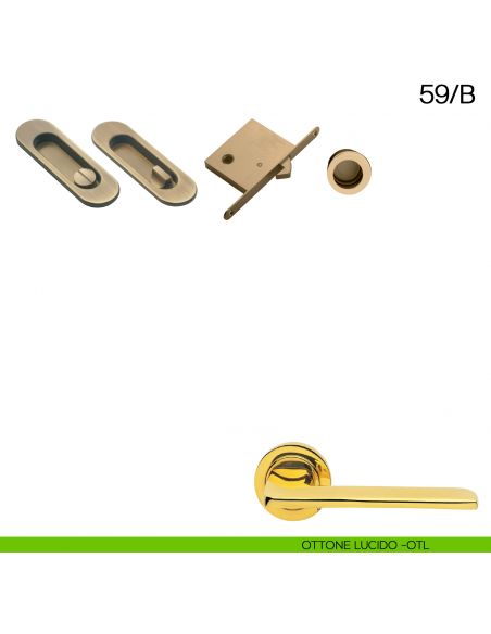 Maniglia incasso ovale con nottolino, trascinatore e serratura Manital art.59/B ottone lucido