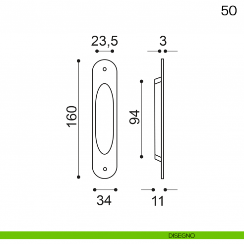 Maniglia incasso ovale foro chiave Manital art.50 disegno