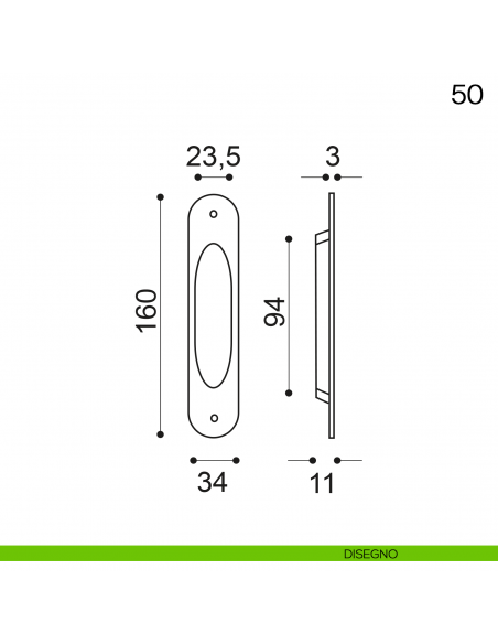 Maniglia incasso ovale foro chiave Manital art.50 disegno