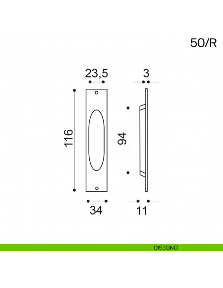 Maniglia incasso rettangolare foro chiave Manital art.50/R disegno