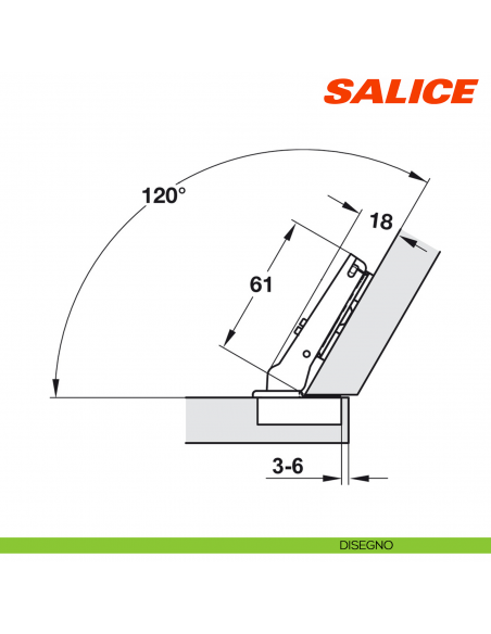 Cerniera Salice C2ABT99 Serie 200 apertura 94 gradi applicazione angolare positiva 30 gradi a sormonto - disegno