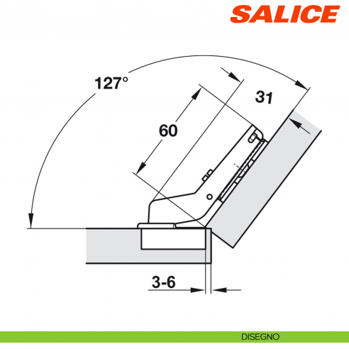 Cerniera Salice C2ABK99 Serie 200 apertura 94 gradi applicazione angolare positiva 37 gradi - disegno