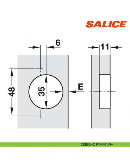 Cerniera Salice C2ABM99 Serie 200 apertura 94 gradi applicazione angolare positiva 45 gradi mezzo sormonto - disegno foratura