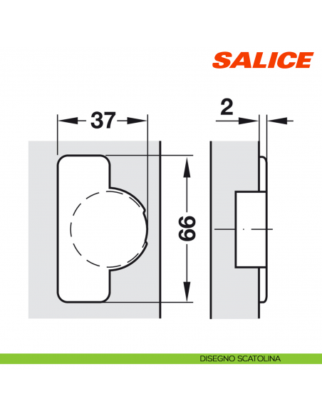 Cerniera Salice C2ABH99 Serie 200 apertura 120 gradi applicazione angolare negativa 45 gradi - disegno scatolina