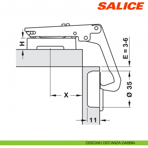 Cerniera SALICE Per Mobili Angolari - Doppio Collo C2AYA99, Scatolina 35mm, Apertura 70&deg;