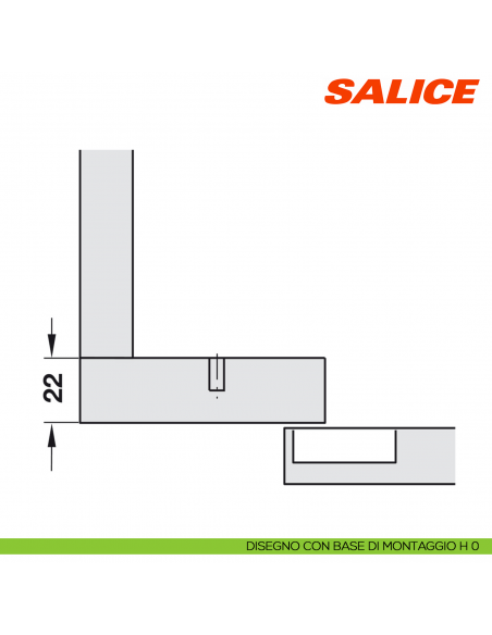 Cerniera Salice C2ABN99 Serie 200 controcollo per piccoli spazi - disegno base di montaggio H 0