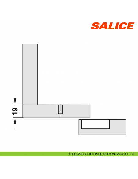 Cerniera Salice C2ABN99 Serie 200 controcollo per piccoli spazi - disegno base di montaggio H 3