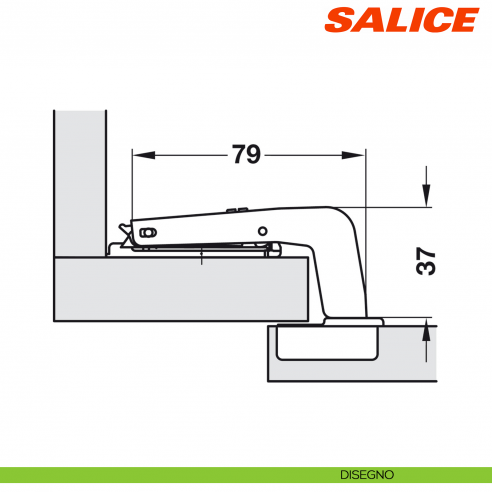 Cerniera Salice C2A6N99AM Serie 200 controcollo lungo - disegno