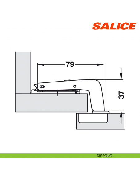 Cerniera Salice C2A6N99AM Serie 200 controcollo lungo - disegno
