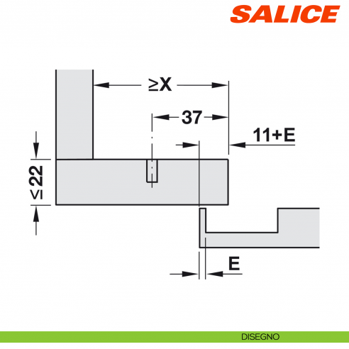 Cerniera Salice C2A6N99AM Serie 200 controcollo lungo - disegno