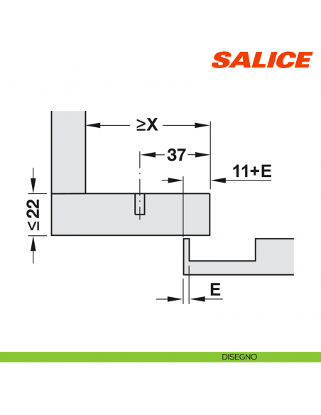 Cerniera Salice C2A6N99AM Serie 200 controcollo lungo - disegno