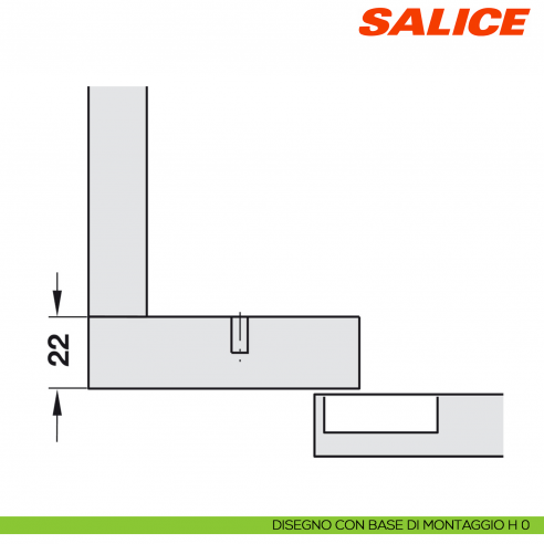 Cerniera Salice C2A6N99AM Serie 200 controcollo lungo - disegno con base di montaggio H 0
