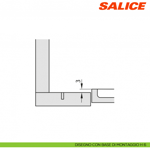 Cerniera Salice C2ABN99AC Serie 200 controcollo - disegno con base di montaggio H 6