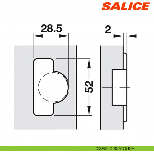 Cerniera Salice C6A7C99 Serie 600 Mini apertura 94 gradi collo 0 foro 26 chiusura automatica - disegno scatolina