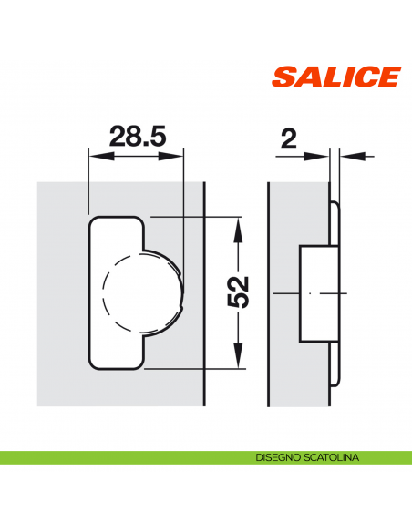 Cerniera Salice C6A7C99 Serie 600 Mini apertura 94 gradi collo 0 foro 26 chiusura automatica - disegno scatolina
