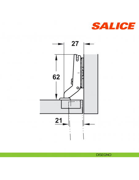 Cerniera Salice C6A7S99 Serie 600 Mini apertura 94 gradi collo 17 foro 26 chiusura automatica - disegno