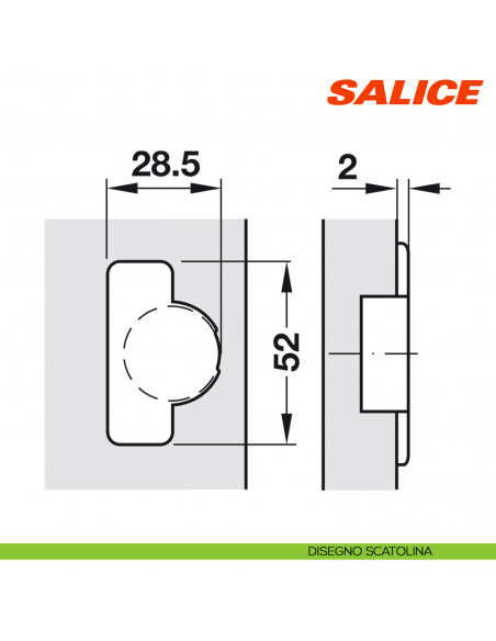 Cerniera Salice C6A7S99 Serie 600 Mini apertura 94 gradi collo 17 foro 26 chiusura automatica - disegno scatolina