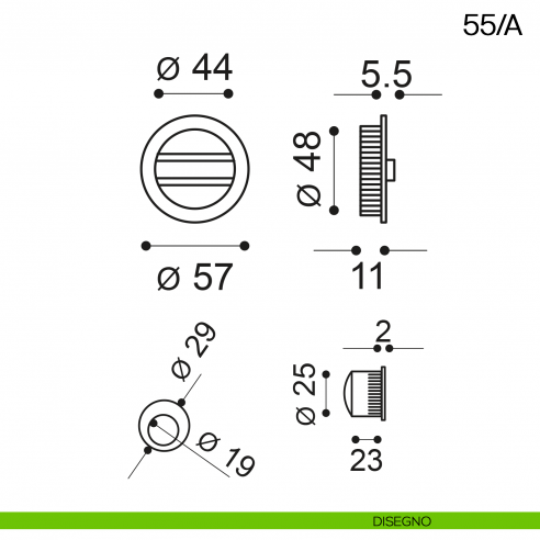 Maniglia incasso tonda con nottolino e trascinatore Manital art.55/A disegno