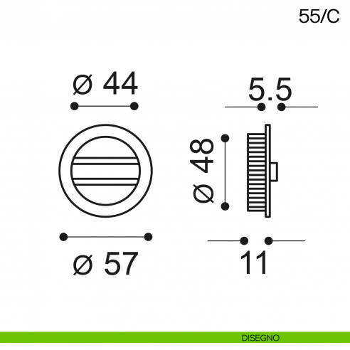 Maniglia incasso tonda con nottolino da ambo i lati Manital art.55/C disegno