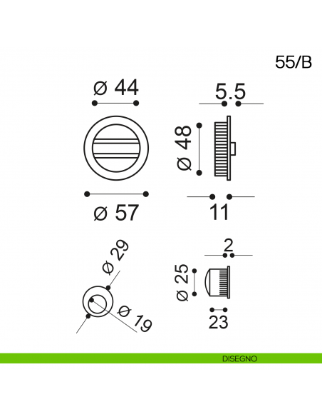 Maniglia incasso tonda con nottolino, trascinatore e serratura Manital art.55/B disegno