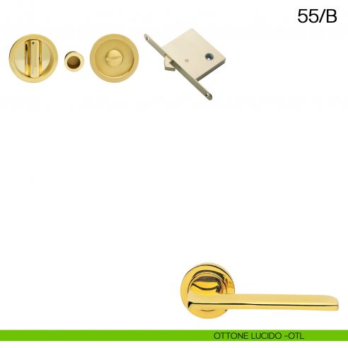 Maniglia incasso tonda con nottolino, trascinatore e serratura Manital art.55/B ottone lucido