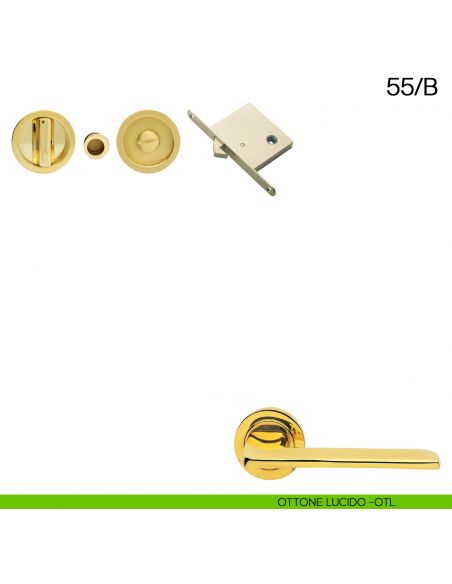 Maniglia incasso tonda con nottolino, trascinatore e serratura Manital art.55/B ottone lucido