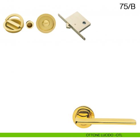 Maniglia incasso tonda con nottolino con anello, trascinatore e serratura Manital art.75/B ottone lucido