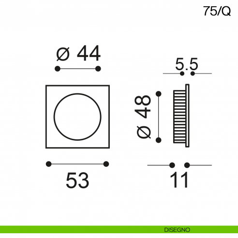 Maniglia incasso quadrata con nottolino ad anello Manital art.75/Q disegno