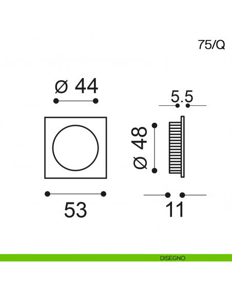 Maniglia incasso quadrata con nottolino ad anello Manital art.75/Q disegno