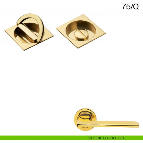 Maniglia incasso quadrata con nottolino ad anello Manital art.75/Q ottone lucido