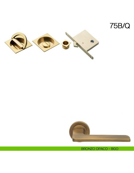 Maniglia incasso quadrata con nottolino con anello, trascinatore e serratura Manital art.75B/Q bronzato