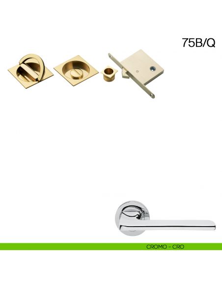 Maniglia incasso quadrata con nottolino con anello, trascinatore e serratura Manital art.75B/Q cromato