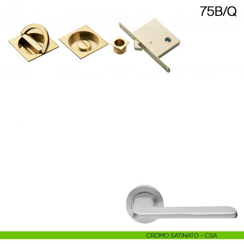 Maniglia incasso quadrata con nottolino con anello, trascinatore e serratura Manital art.75B/Q cromato satinato