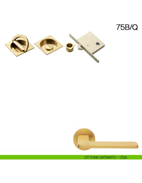 Maniglia incasso quadrata con nottolino con anello, trascinatore e serratura Manital art.75B/Q ottone satinato