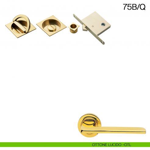Maniglia incasso quadrata con nottolino con anello, trascinatore e serratura Manital art.75B/Q ottone lucido