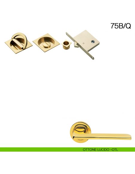 Maniglia incasso quadrata con nottolino con anello, trascinatore e serratura Manital art.75B/Q ottone lucido