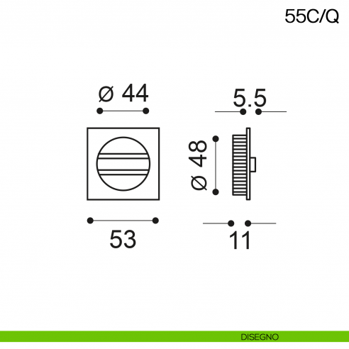 Maniglia incasso quadrata con nottolino da ambo i lati Manital art.55C/Q disegno