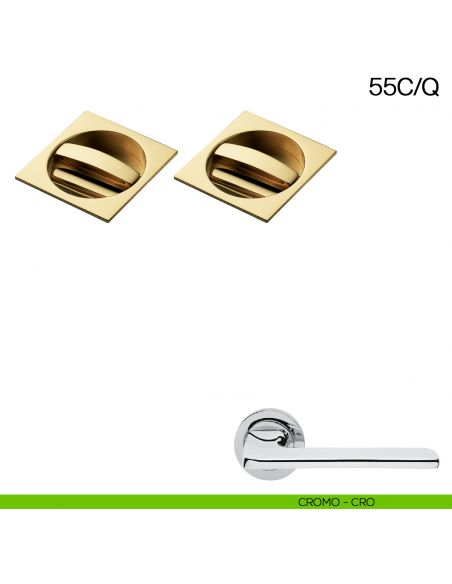 Maniglia incasso quadrata con nottolino da ambo i lati Manital art.55C/Q cromato