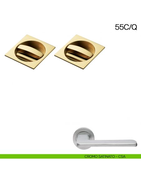 Maniglia incasso quadrata con nottolino da ambo i lati Manital art.55C/Q cromato satinato