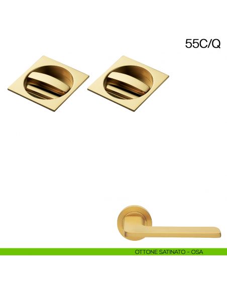 Maniglia incasso quadrata con nottolino da ambo i lati Manital art.55C/Q ottone satinato