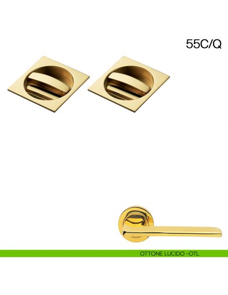 Maniglia incasso quadrata con nottolino da ambo i lati Manital art.55C/Q ottone lucido