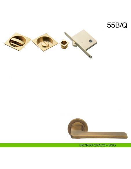 Maniglia incasso quadrata con nottolino, trascinatore e serratura Manital art.55B/Q bronzato