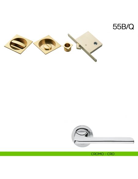 Maniglia incasso quadrata con nottolino, trascinatore e serratura Manital art.55B/Q cromato