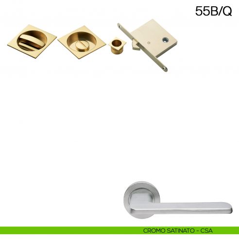 Maniglia incasso quadrata con nottolino, trascinatore e serratura Manital art.55B/Q cromato satinato