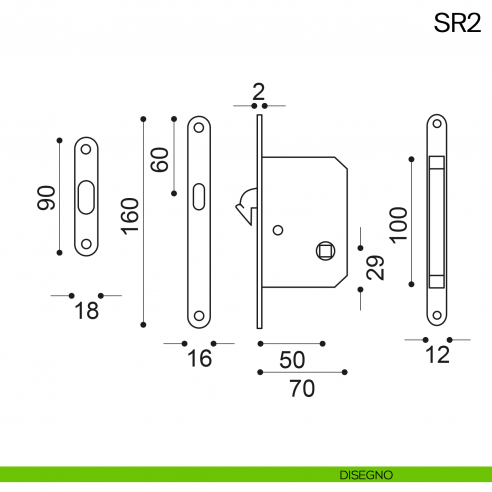 Serratura a gancio con chiave pieghevole Manital SR2 disegno